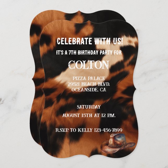 Brown and Black Western Cowhide Invitation (Front/Back)