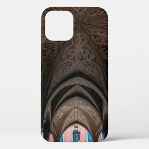 Brown and black wooden building interior iPhone 12 case