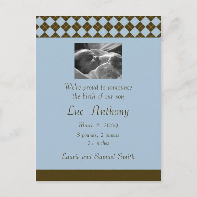 Brown and Blue Argyle Announcement (Customisable) (Front)