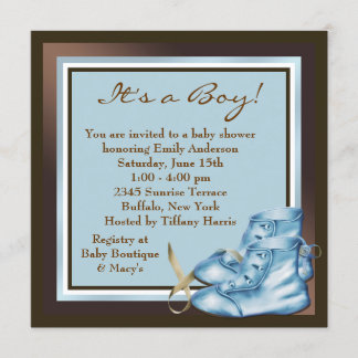 Brown and Blue Baby Boy Shower Invitation