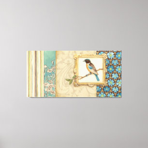 Brown and Blue Bird on a Branch Looking Up Canvas Print