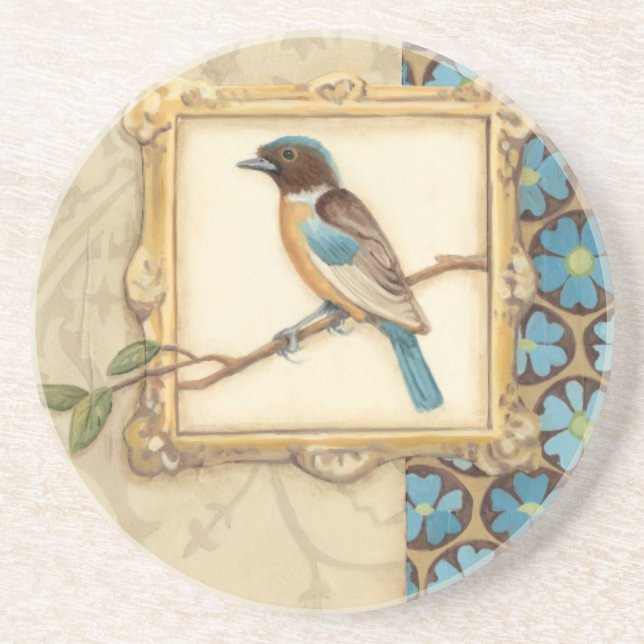 Brown and Blue Bird on a Branch Looking Up Coaster (Front)