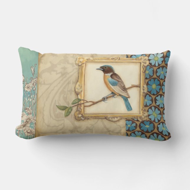 Brown and Blue Bird on a Branch Looking Up Lumbar Cushion (Front)