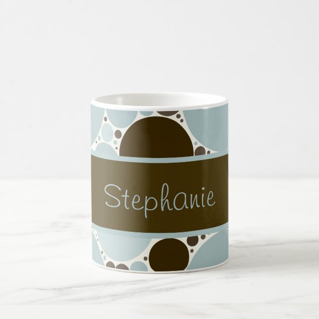 Brown and Blue Bubbles Personalised Coffee Mug (Center)