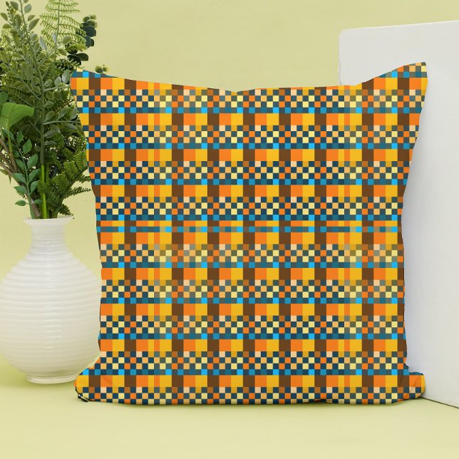 Brown and blue colours abstract pixel art 8-bit cushion (Creator Uploaded)