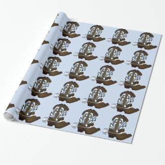 Brown and Blue Cowboy Boot Gift Wrap