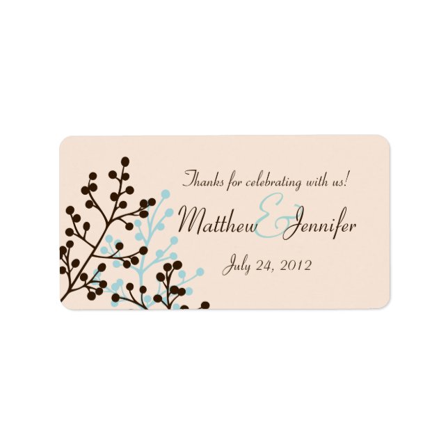 Brown and Blue Custom Wedding Favour Label Sticker (Front)