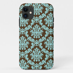 Brown and Blue Damask Case-Mate iPhone Case