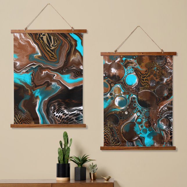 Brown and Blue Digital Fluid Art Hanging Tapestry (Asymmetrical)