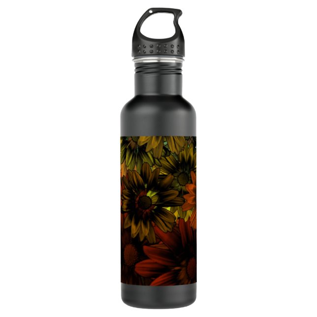 Brown and blue floral pattern 710 ml water bottle (Front)