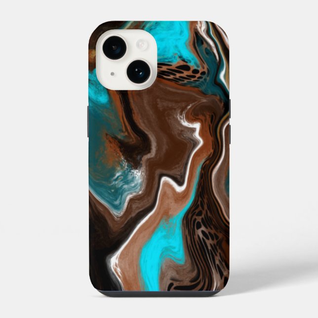 Brown and Blue Marble Fluid Art iPhone Case (Back)