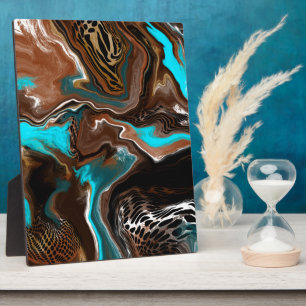Brown and Blue Marble Fluid Art Plaque