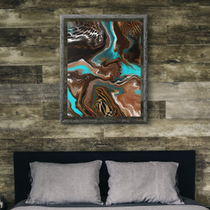 Brown and Blue Marble Fluid Art Poster