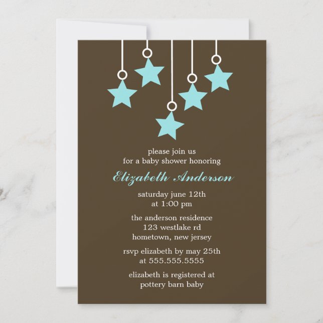 Brown and Blue Mobile Baby Shower Invitation (Front)