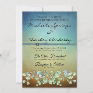Brown and Blue Ombre Flat Wedding Invitation