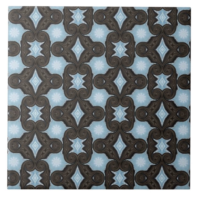 Brown and blue pattern print tile (Front)
