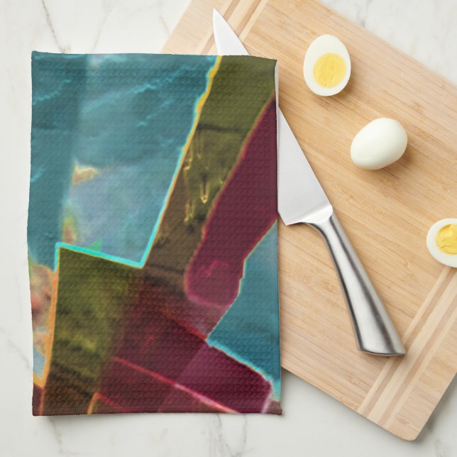 Brown and blue spotted looking carved wax tea towel (Quarter Fold)