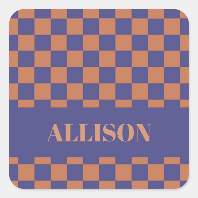 Brown and blue square blocks square sticker (Front)