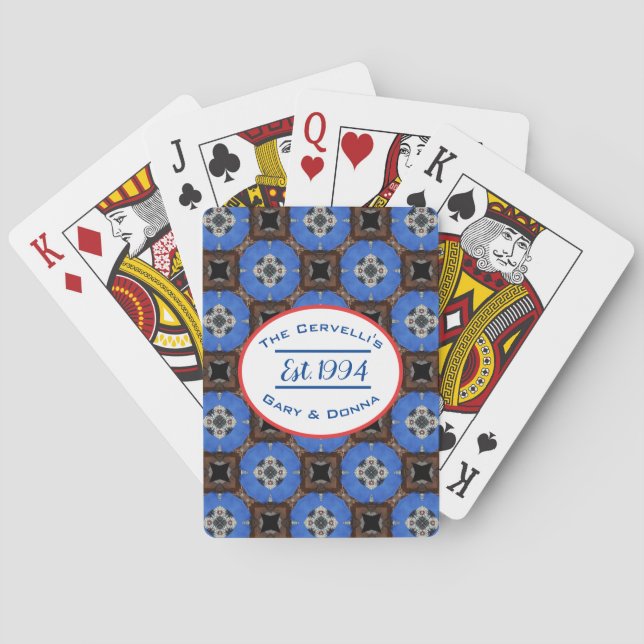 Brown And Blue Square Pattern Playing Cards (Back)