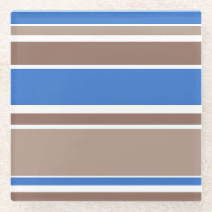 Brown and blue stripes glass coaster