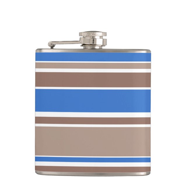 Brown and blue stripes hip flask (Front)