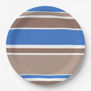 Brown and blue stripes paper plate