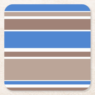 Brown and blue stripes square paper coaster