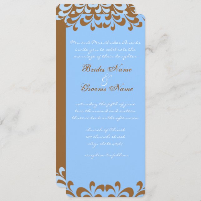 Brown and Blue Swirls Wedding Invitation (Front/Back)
