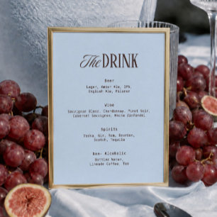 Brown and Blue Wedding Bar Drink Menu Poster
