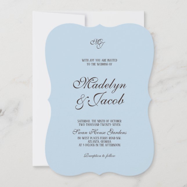 Brown and Blue Wedding invitations (Front)