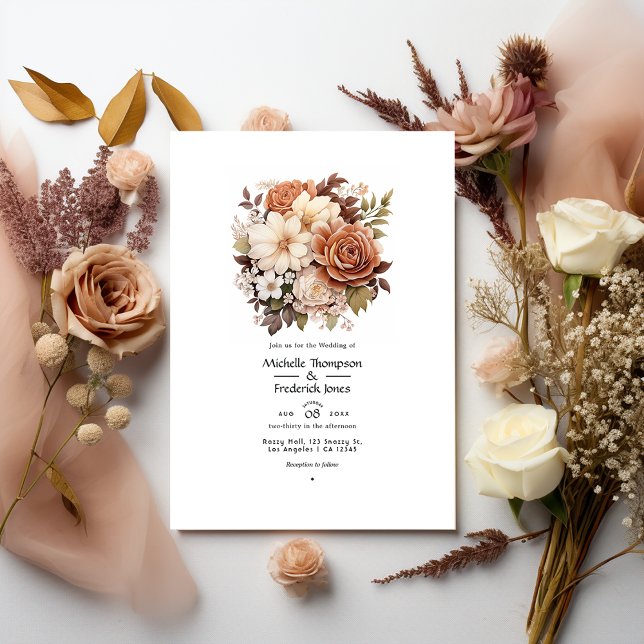 Brown and Blush Floral Summer Wedding Invitation (Creator Uploaded)