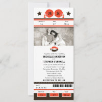 Brown and Bright Orange Football Ticket Wedding