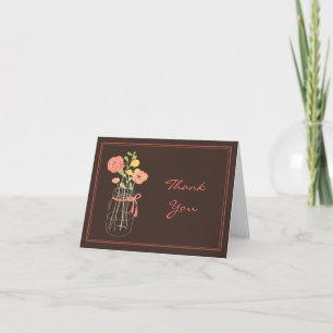 Brown and Coral Mason Jar Thank You Cards