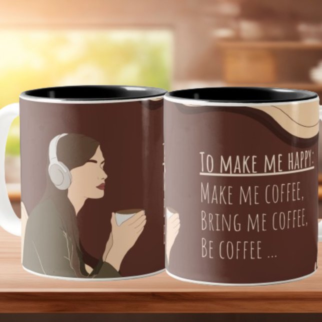 Brown and Cream Aesthetic Girl Coffee Wraparound Two-Tone Coffee Mug (Creator Uploaded)