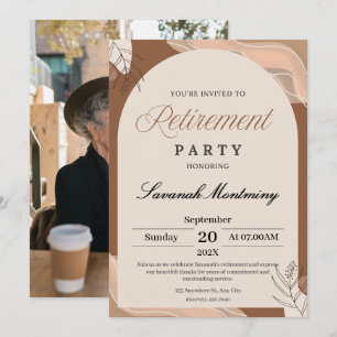 Brown and Cream Aesthetic Retirement Party Photo  Invitation