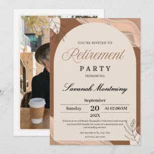 Brown and Cream Aesthetic Retirement Party Photo  Invitation