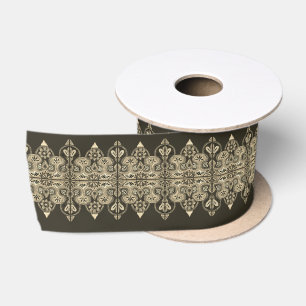 Brown and Cream Ethnic pattern Satin Ribbon
