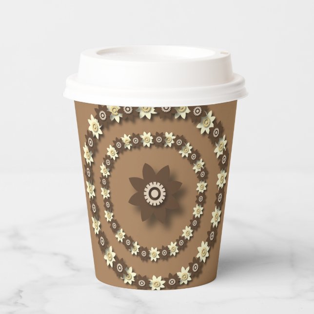 Brown and Cream Floral   Paper Cups (Front)