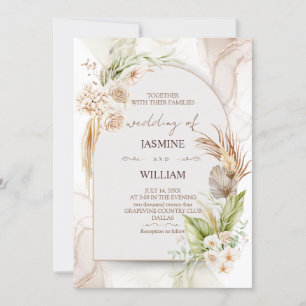 Brown And Cream Floral Wedding Invitation