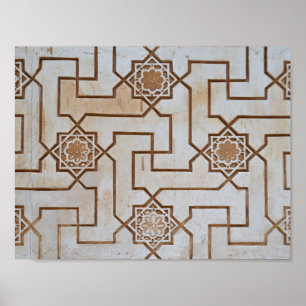 Brown and Cream Geometric Flower Pattern Poster