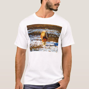 Brown and cream miniature horse in the snow. T-Shirt