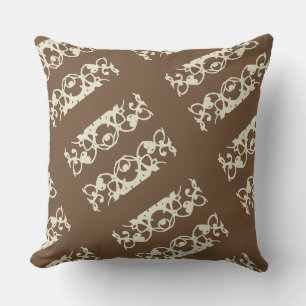 Brown and Cream Ornate Design Cushion