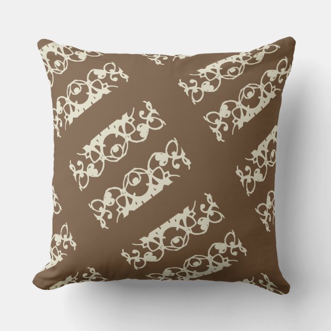 Brown and Cream Ornate Design Cushion (Front)