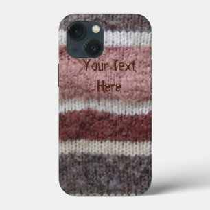 brown and cream retro knitted stripes fun iPhone 13 mini case