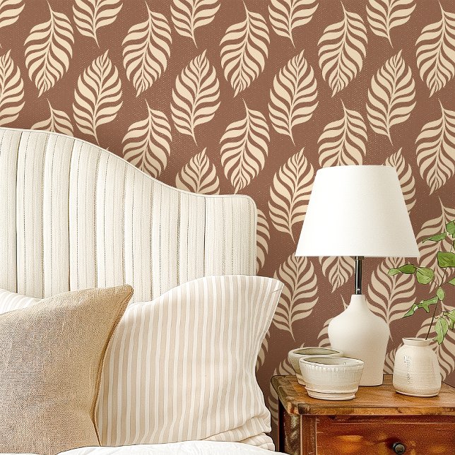 Brown and Cream Tropical Leaf Pattern Wallpaper (Creator Uploaded)