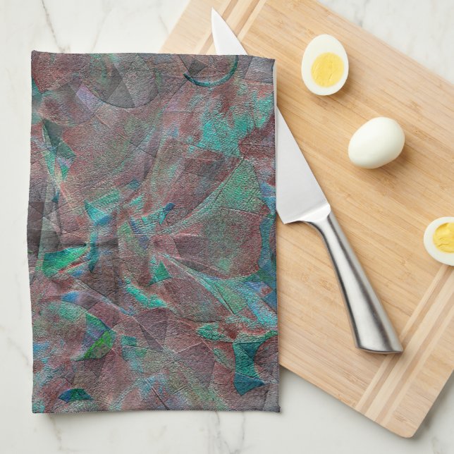 Brown and cyanish spots on unfinished wall plaster tea towel (Quarter Fold)