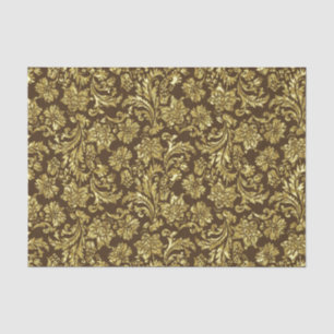 Brown And Faux Metallic Gold Floral Damasks Tissue Paper