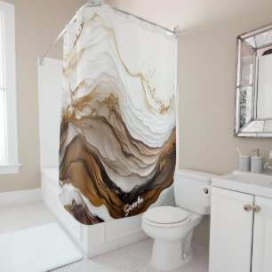 Brown and Gold Abstract Alcohol Ink (5) Shower Curtain