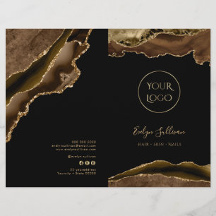 brown and gold agate service menu brochure
