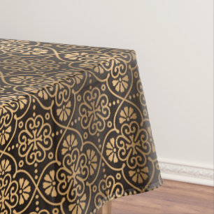brown and gold art deco pattern tiled tablecloth